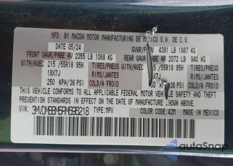 2024 Mazda Cx-30 2.5 S Select Sport из США, поврежденный, VIN 3MVDMBBM5RM696218